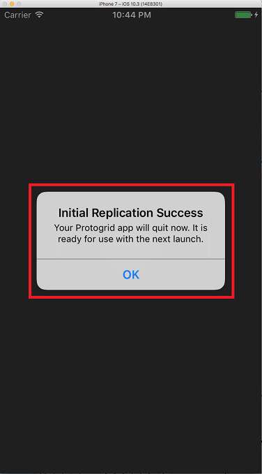 Screenshot of the success message