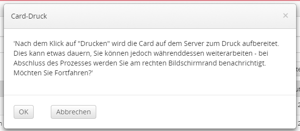 Card drucken Dialogfenster